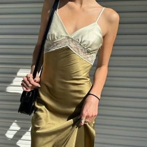 Satin Midi lace slip dress